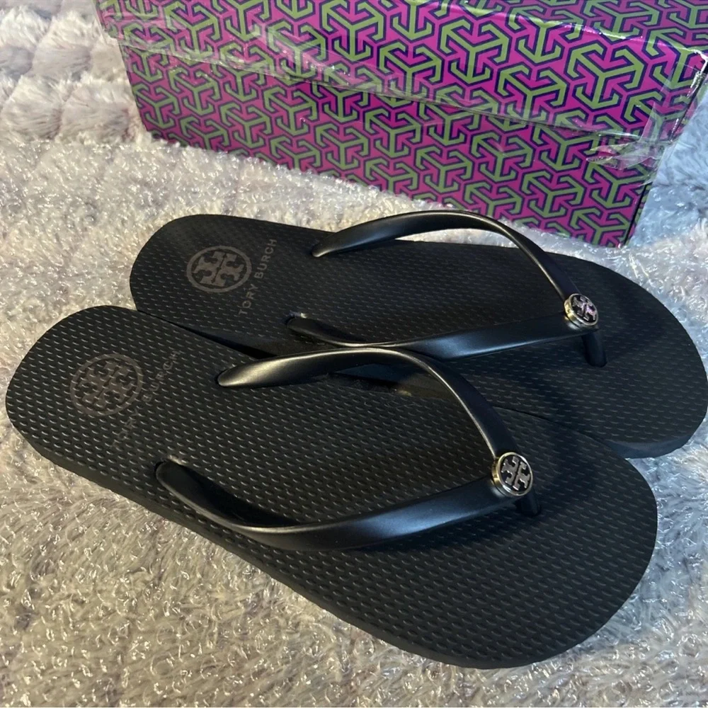 New Tory Burch Black Flip Flops_2